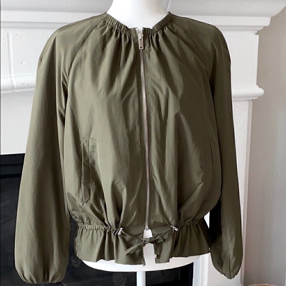NWOT Zara Olive Green Earthy Drawstring Jacket XS Relaxed Lightweight Retro